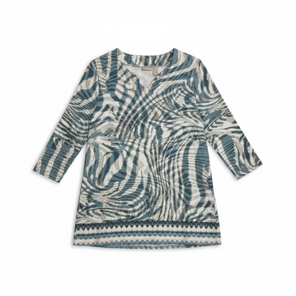 Chico’s travelers collection Sz 1 abstract print v-neck 3/4 sleeve | EUC